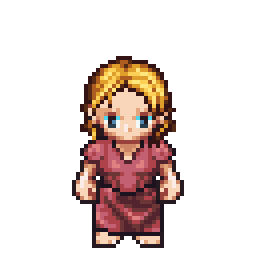 Pixel art female character with blonde hair — custom romantic game sprite